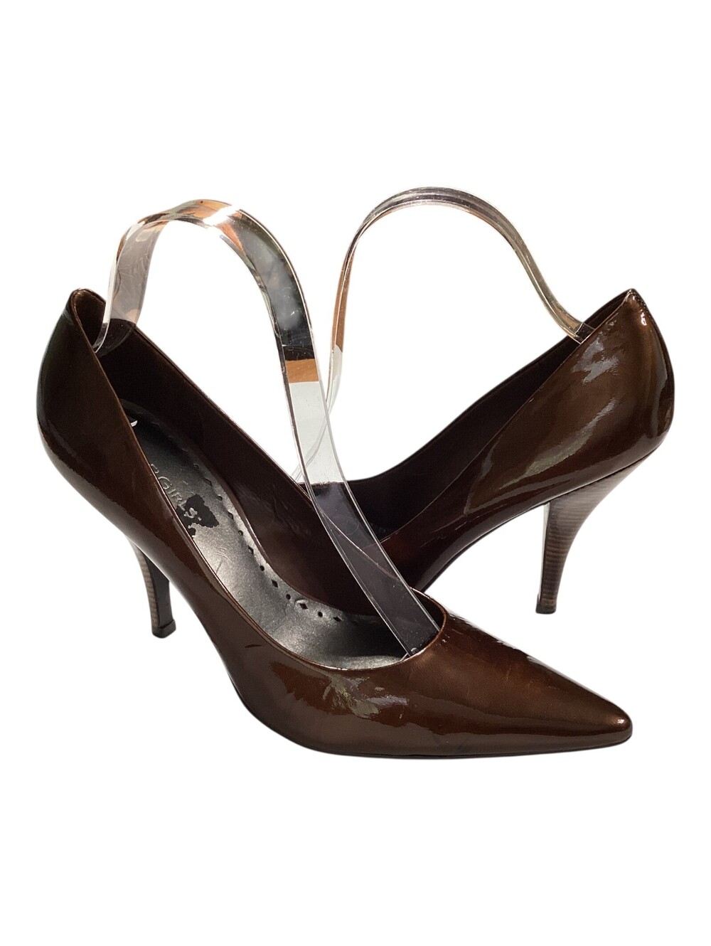 BCBGIRLS Women's Pumps Heels Pointed Toe Leather BRAZIL Brown Sz 8.5B 38.5 GUC